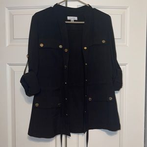 Calvin Klein Womens Black Collared Blouse Top